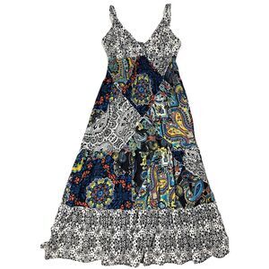 Bandana Patchwork Paisley Maxi Dress M Bohemian Cottagecore Prairie